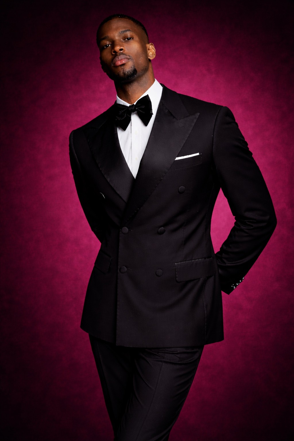 Classic black double-breasted tuxedo